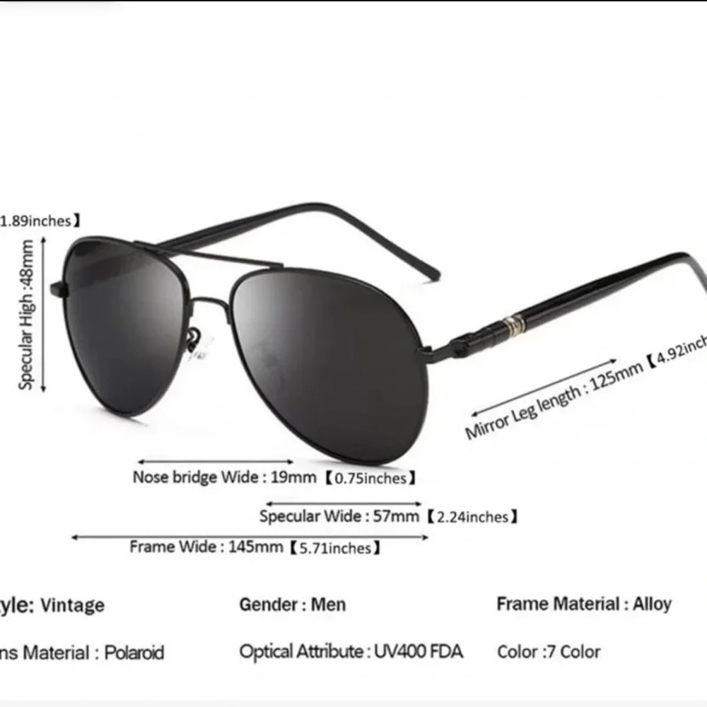 Mens Aviator Sunglasses Black Metal Frame Gray Polarized Lenses New